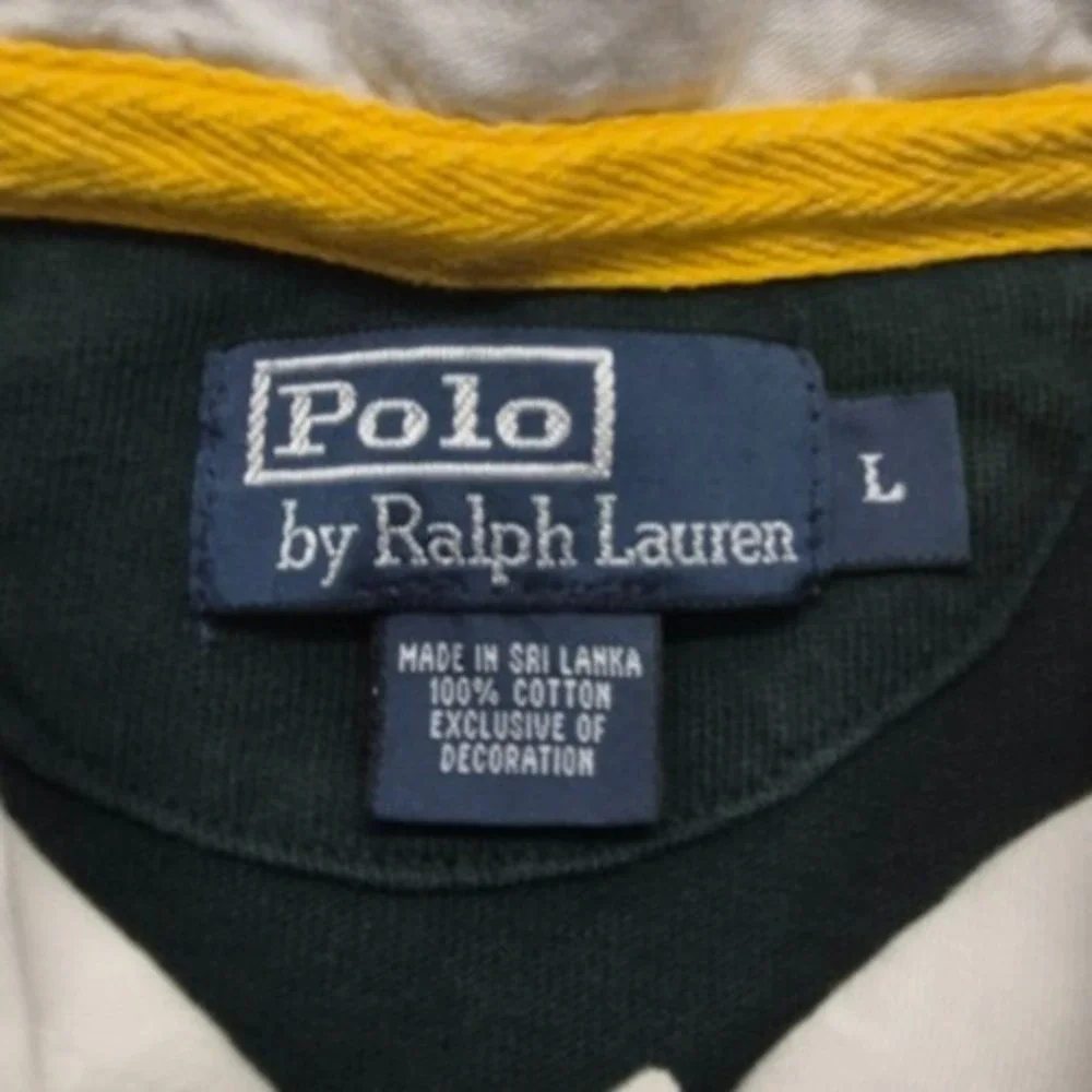 Polo Ralph Lauren men's green rugby shirt Yellow Big Pony Logo #2 LS Y2K‎ VTG